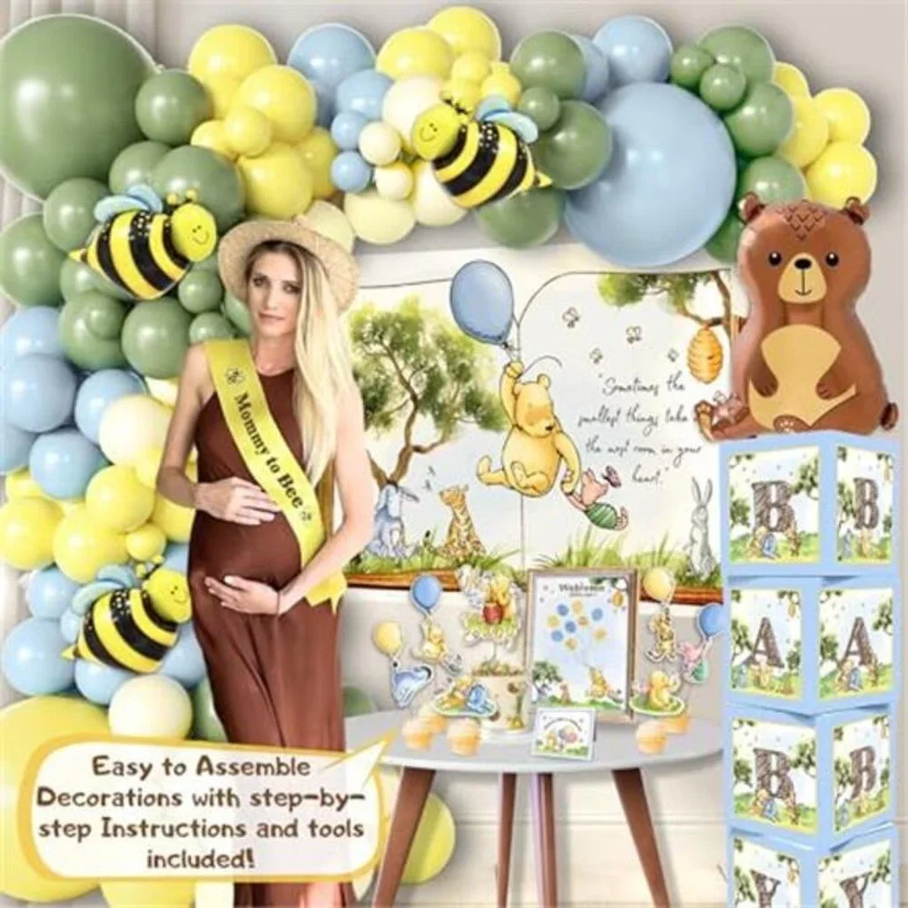 Winnie Baby Shower Decorations Kit 269 Pieces Party Pack Balloon Arch Baby Boy